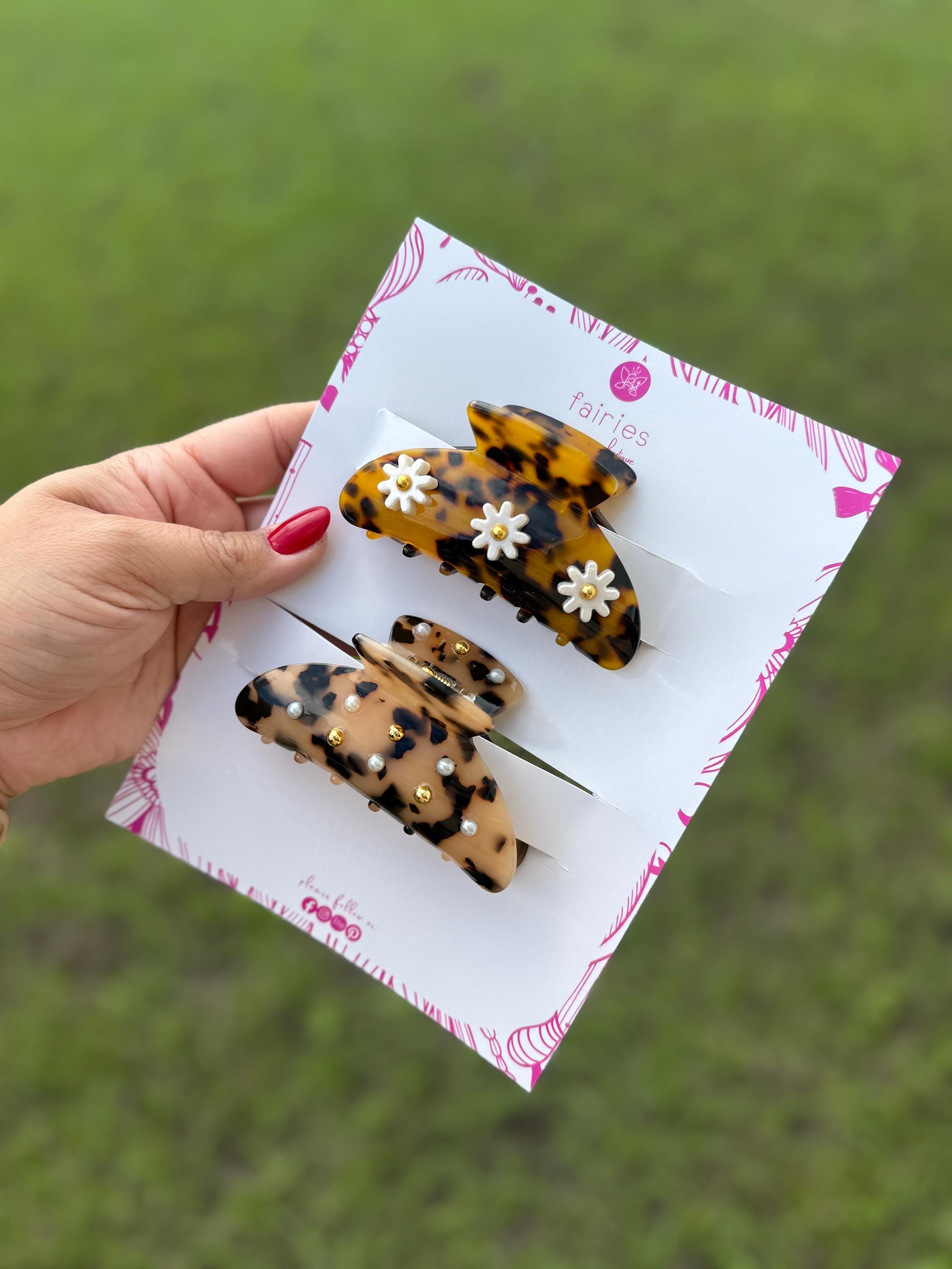 Pearl/gold -Tortoise shell hair claw clips – Fairies Boutique