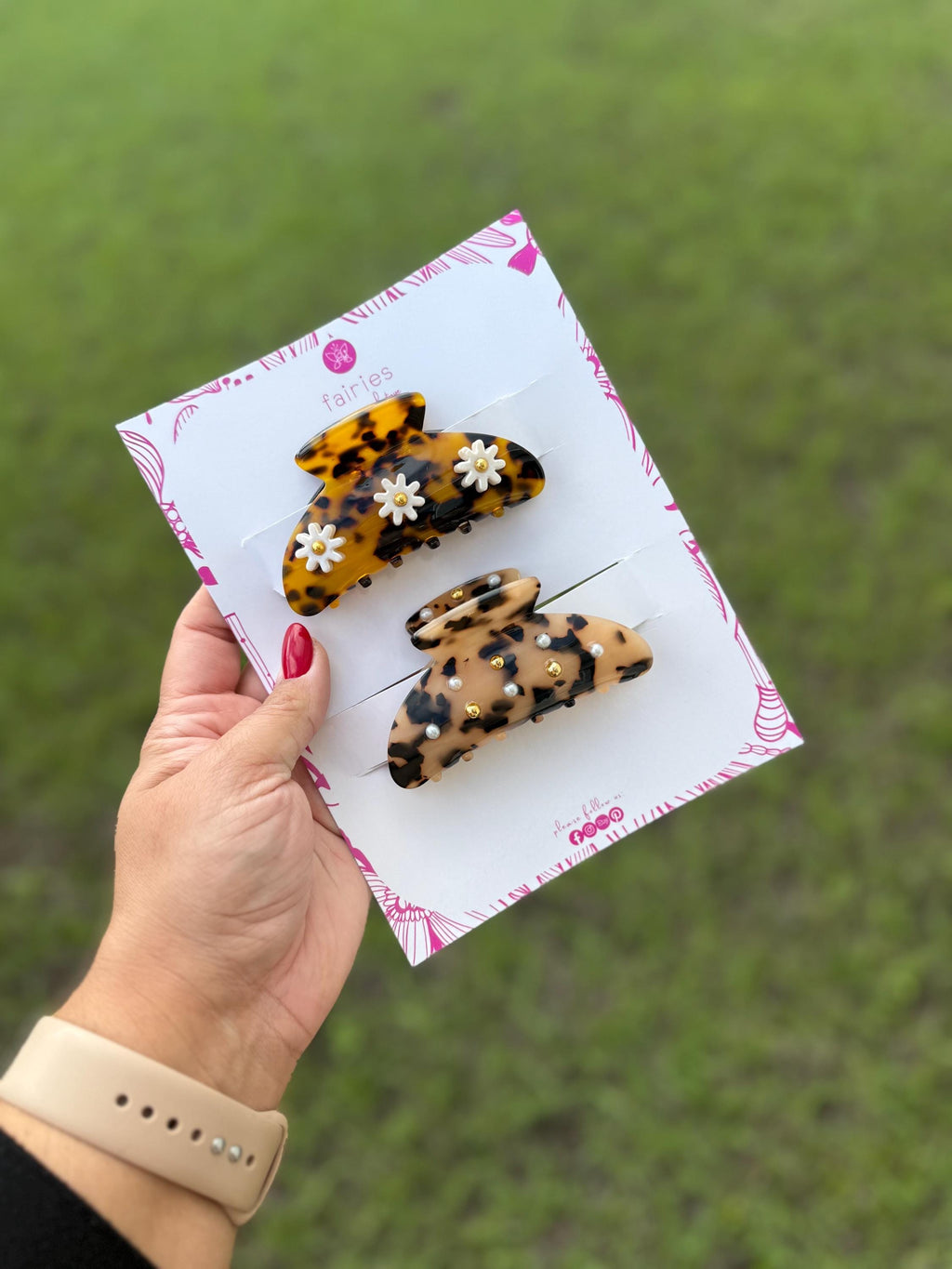 Pearl/gold -Tortoise shell hair claw clips